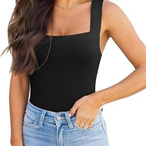 ReoRia Women's Black Square Neck Bodysuit